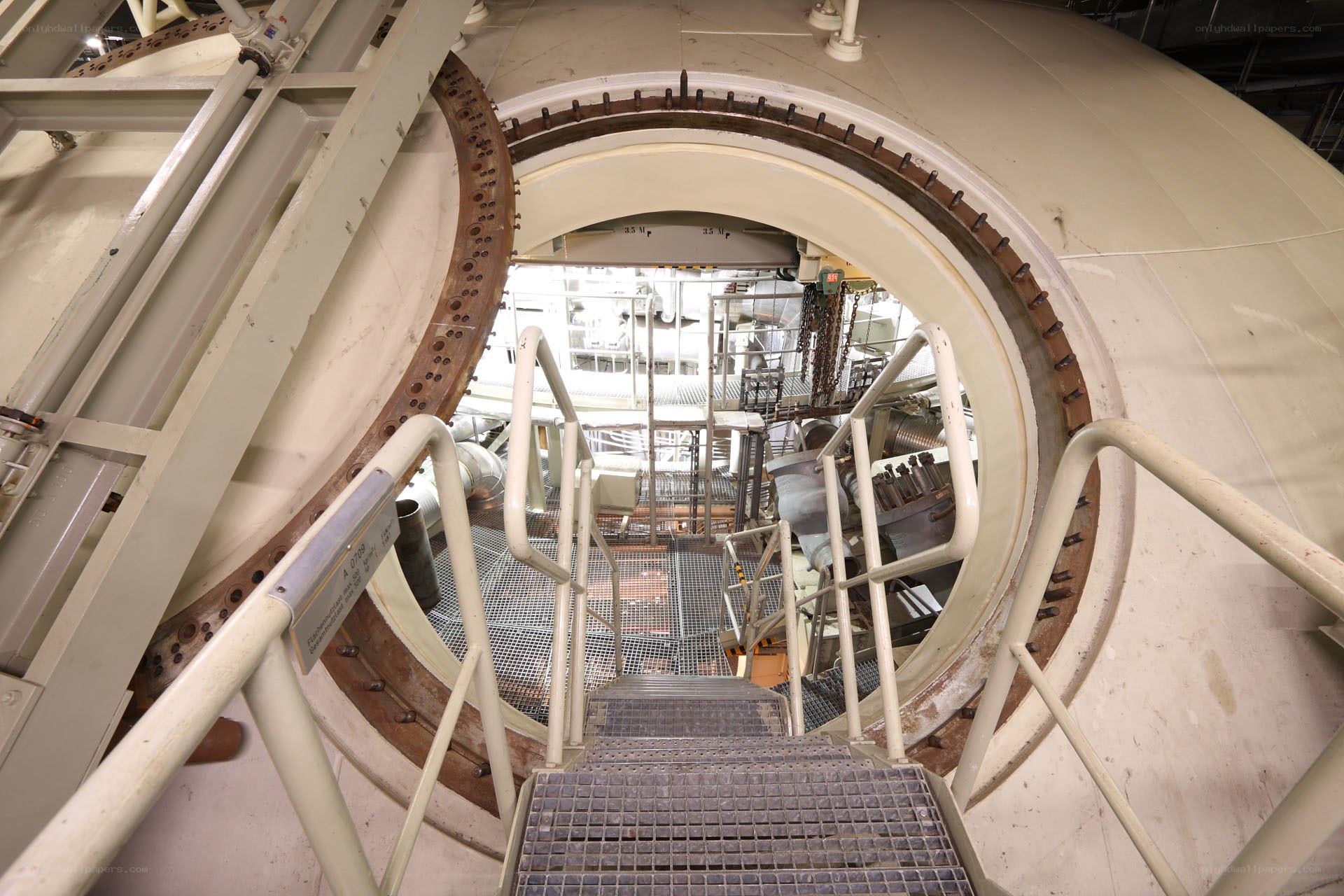 Staircase inside industrial machinery