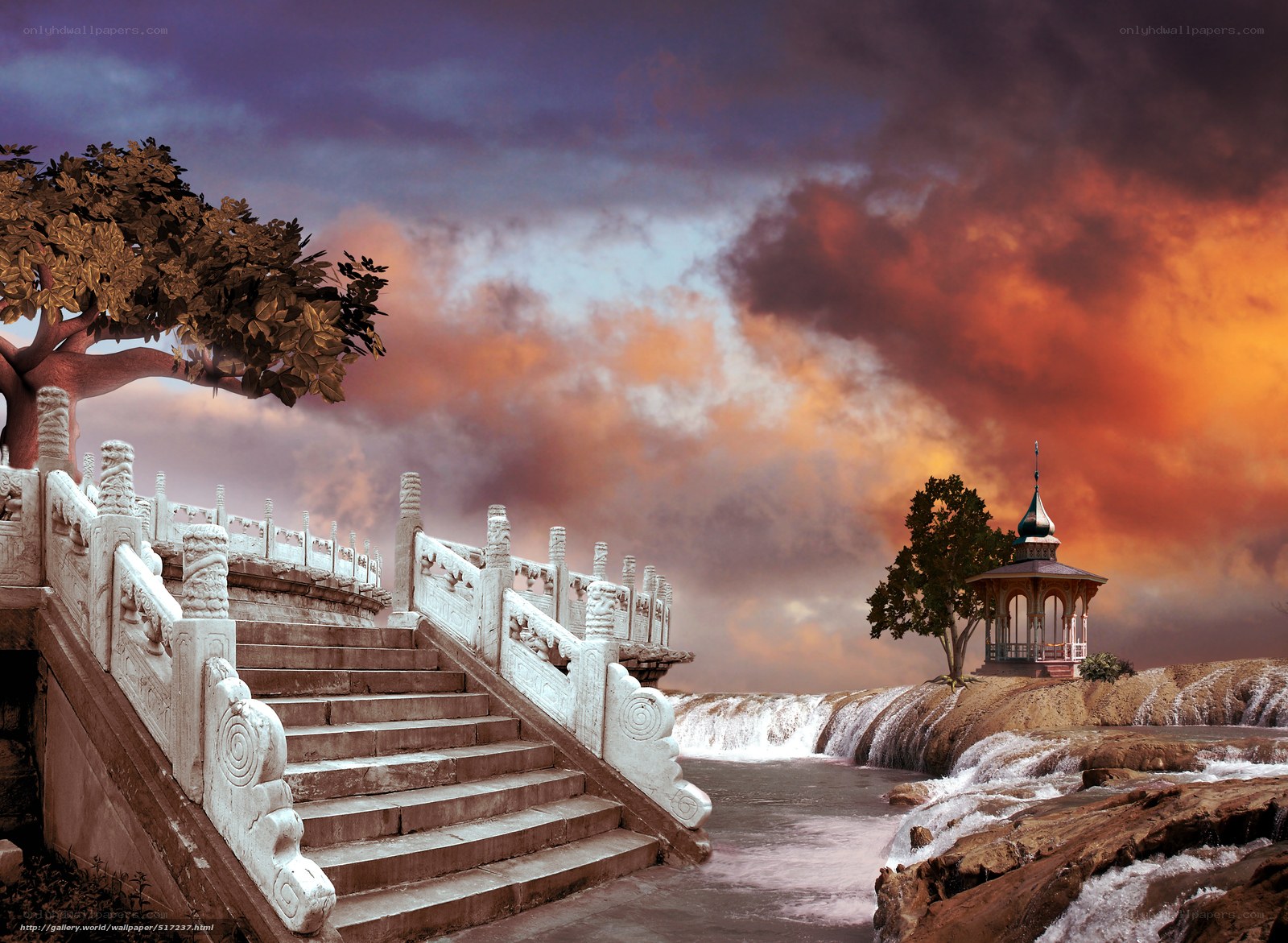 Staircase to a Gazebo at Sunset