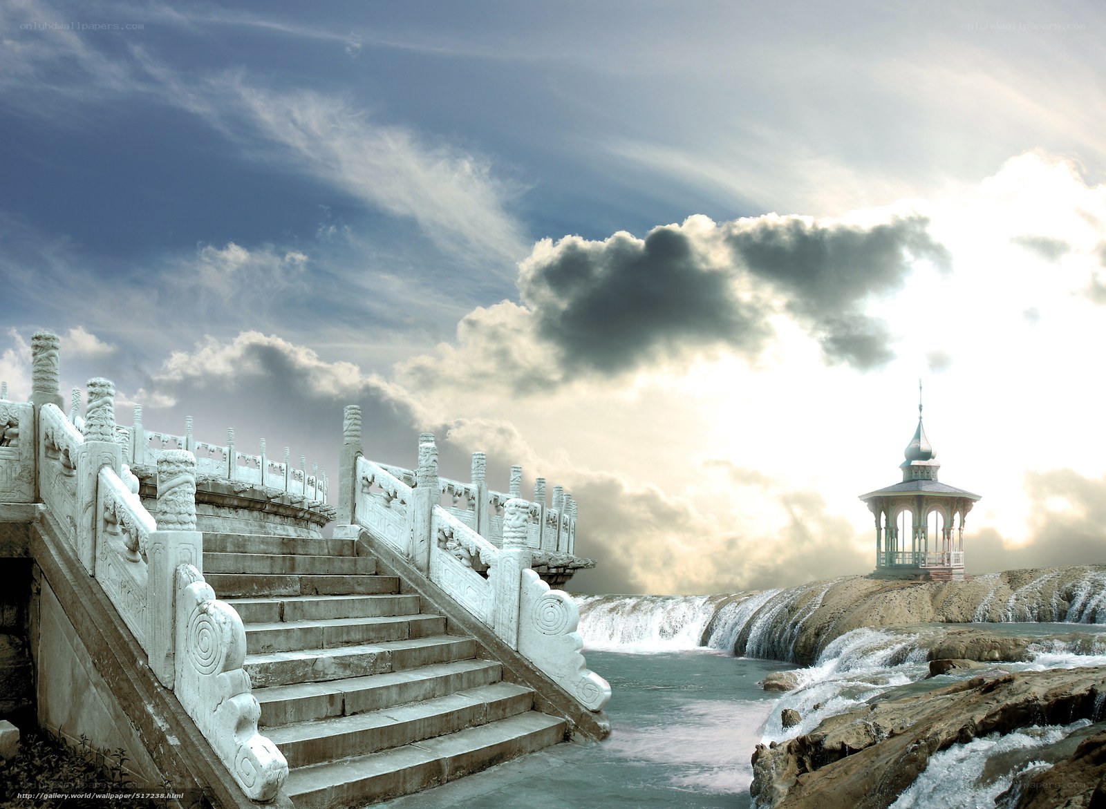 Staircase to a waterside pavilion