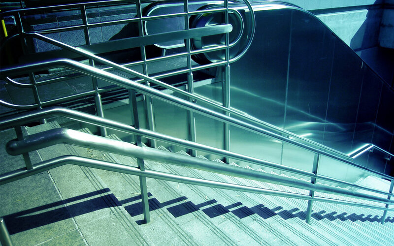 Staircase with Metal Railings — Blue