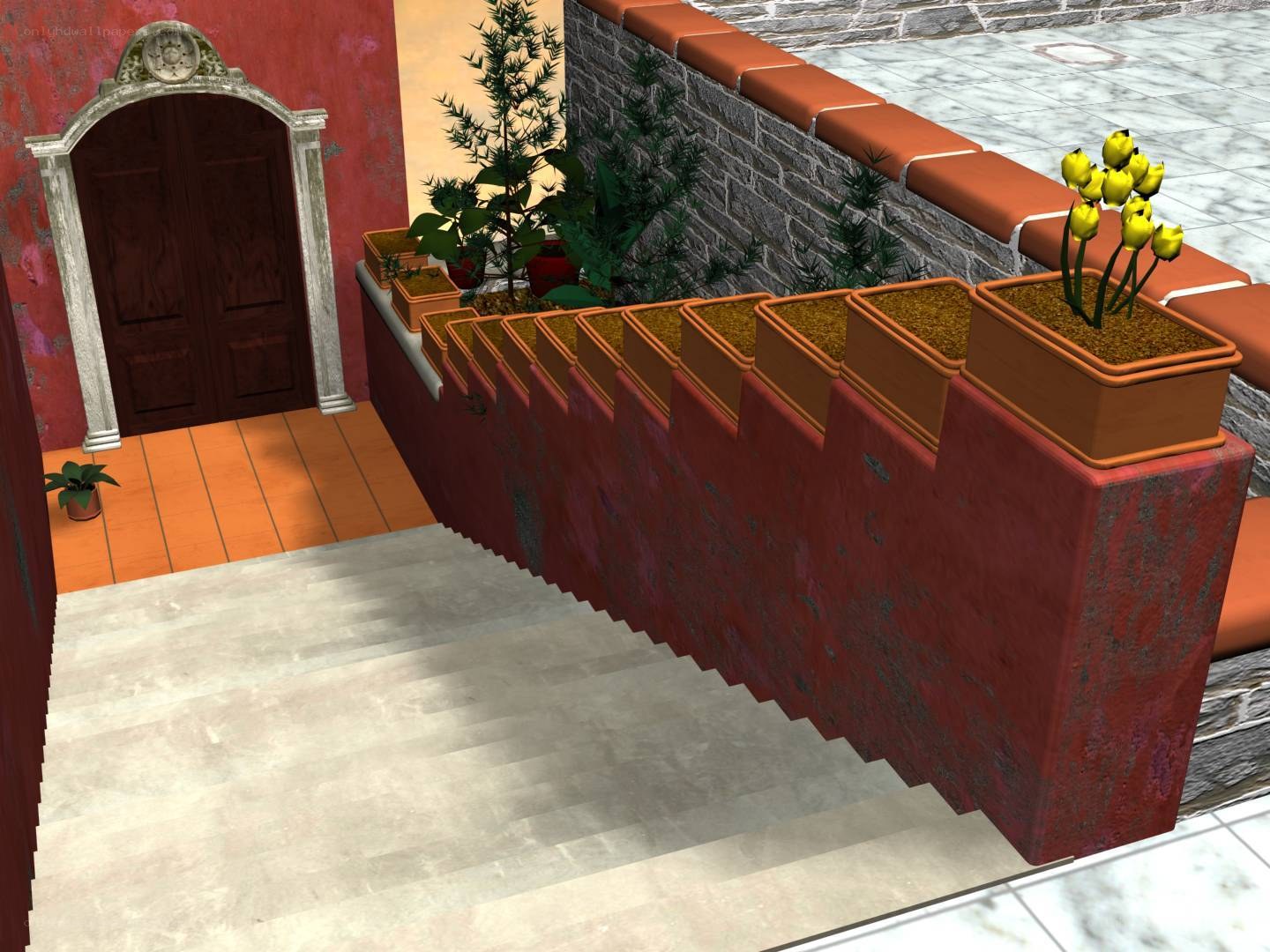 Staircase with potted plants
