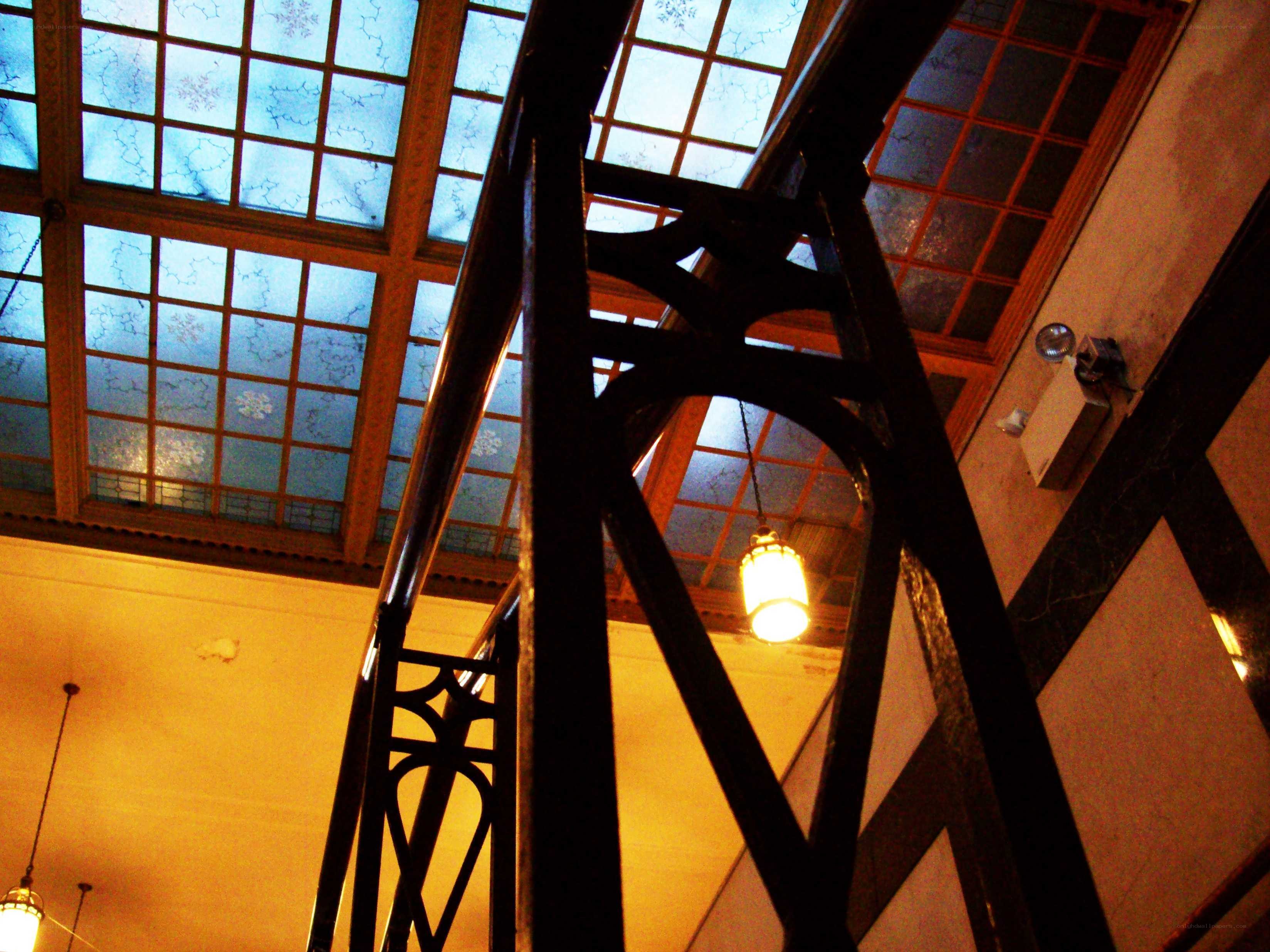 Staircase with stained glass ceiling