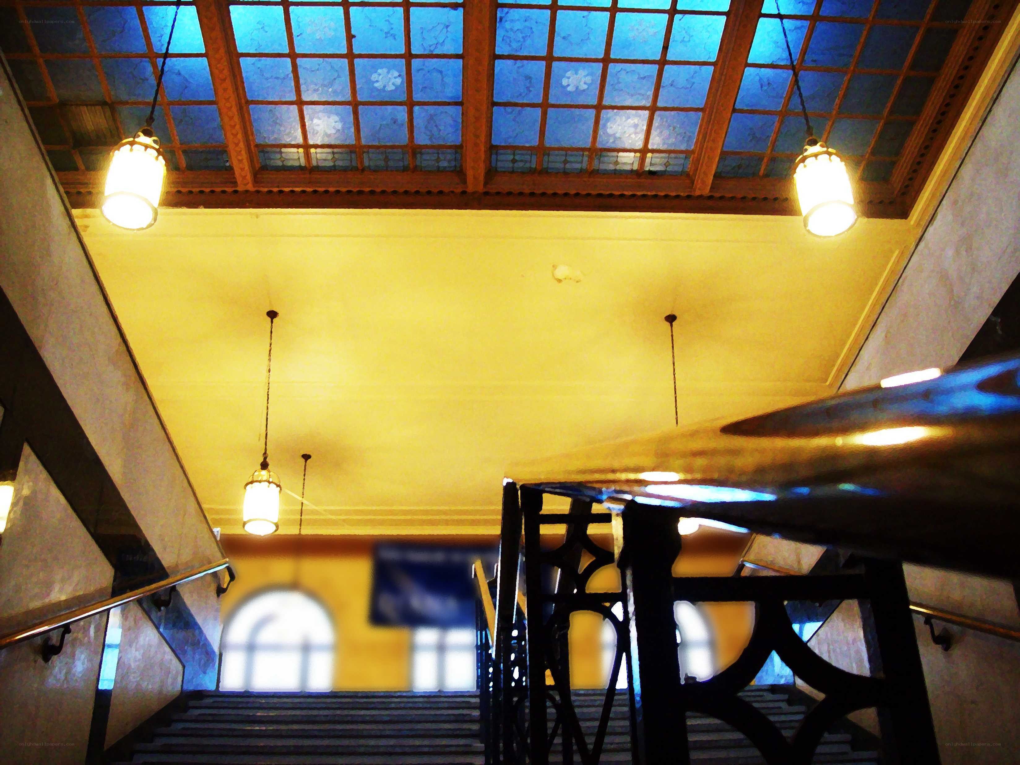 Staircase with stained glass ceiling