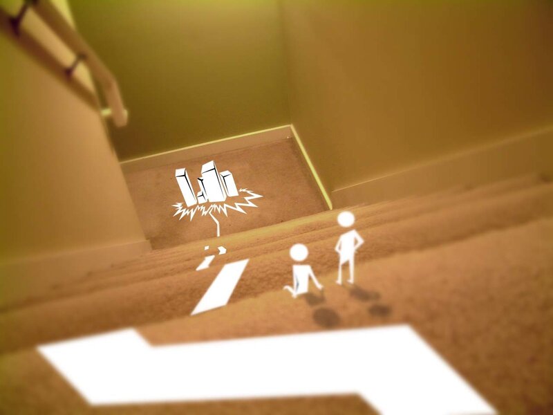 Staircase with stick figures