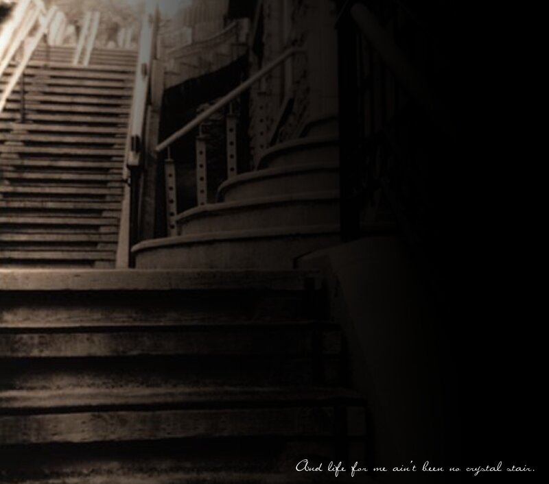 Staircase with text overlay