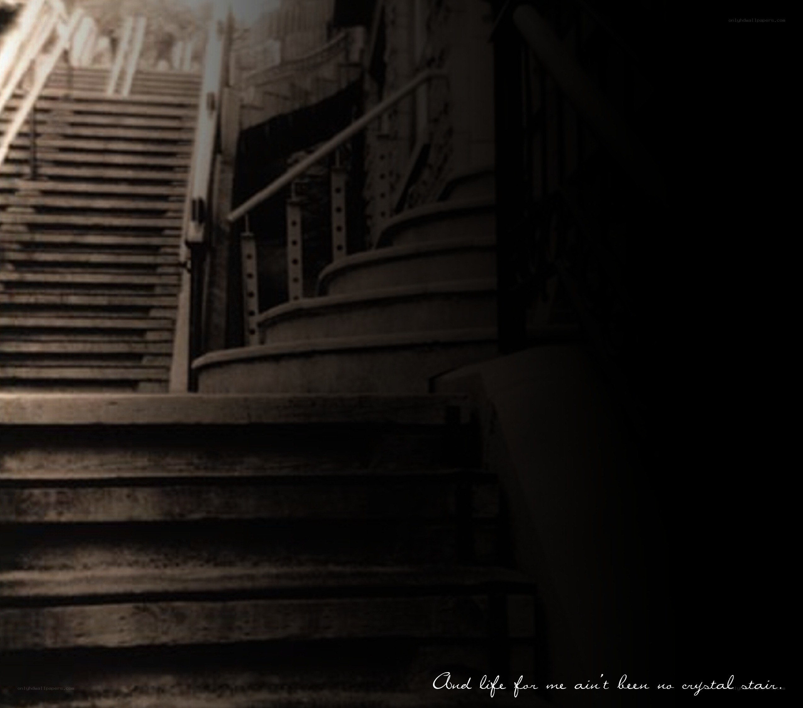 Staircase with text overlay