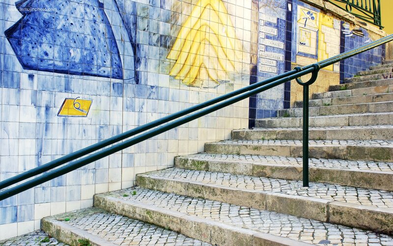 Staircase with tile mural