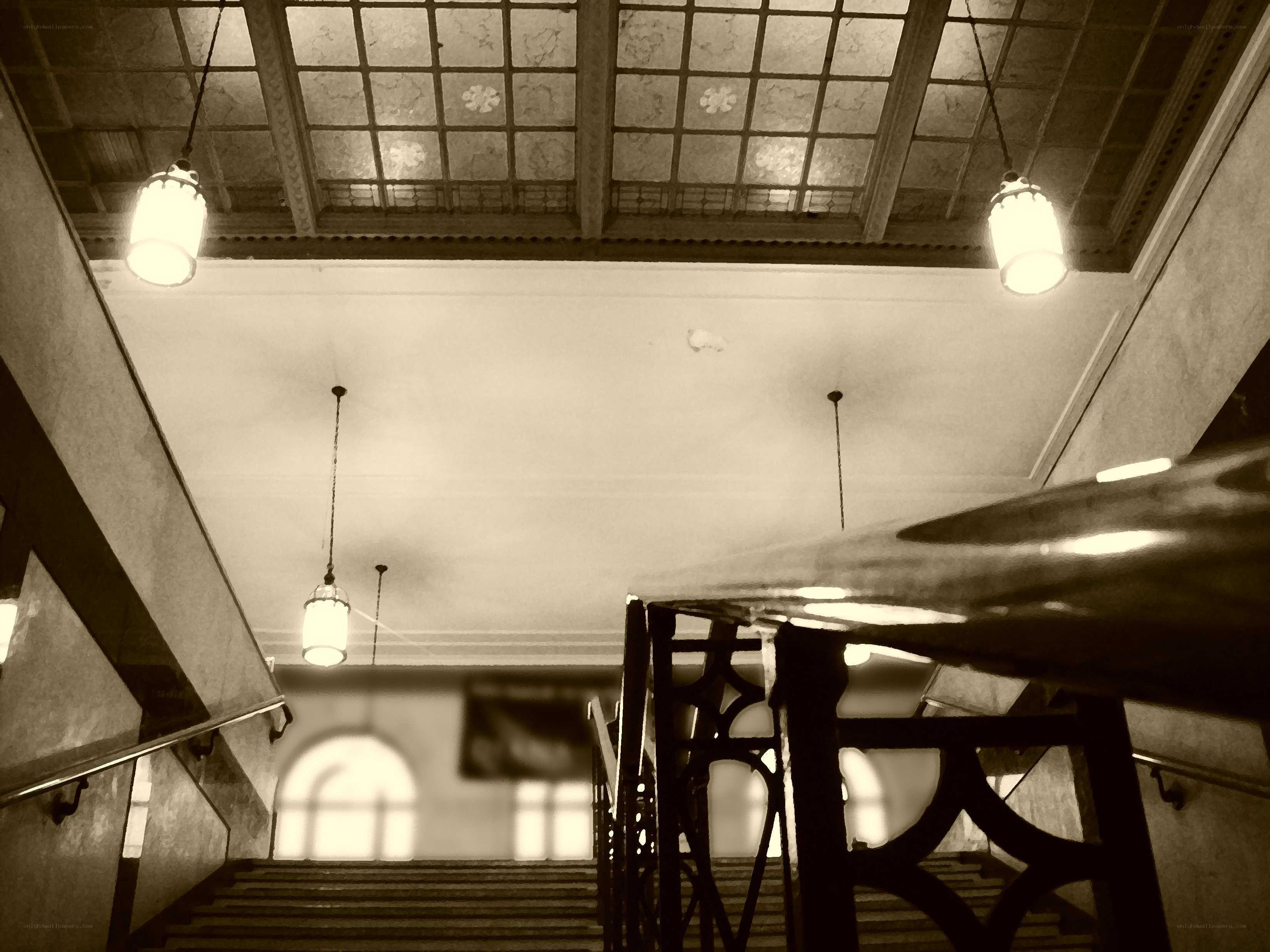 Staircase with vintage lighting