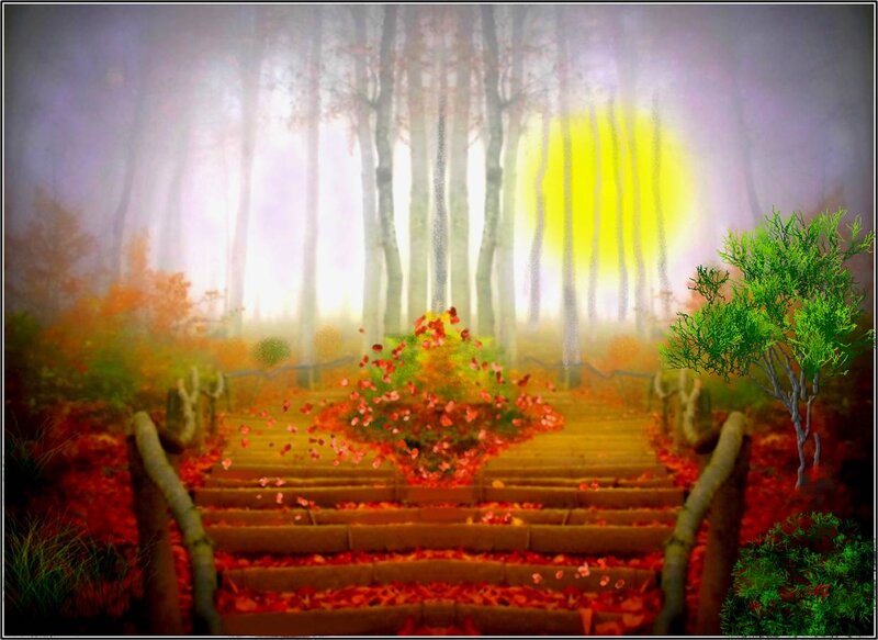 Stairs in Autumn Forest