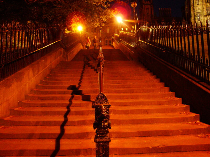 Stairway at night with warm lights
