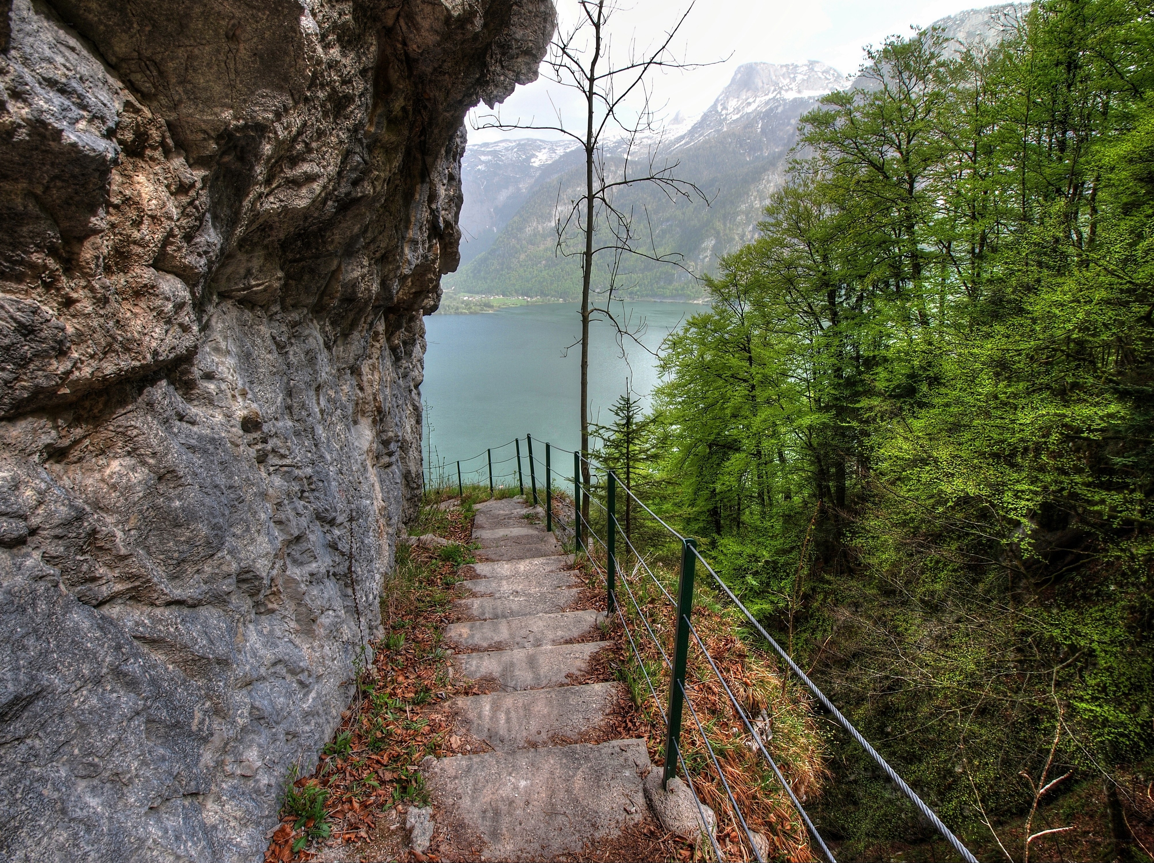 Stairway to a mountain lake