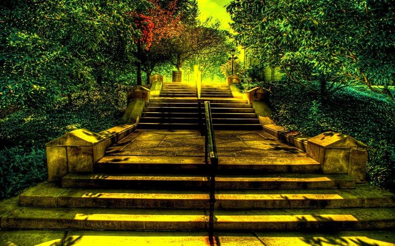 Stairway to a sunlit garden
