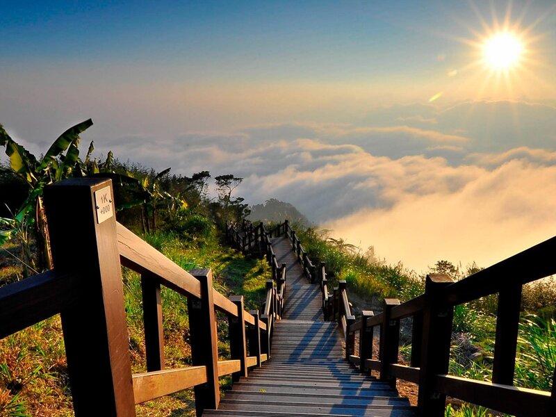 Stairway to the clouds at sunrise