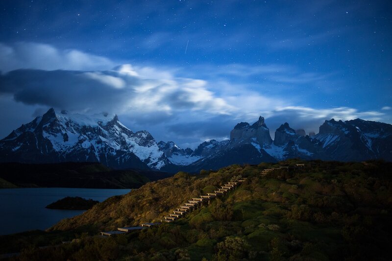 Stairway to the mountains at night