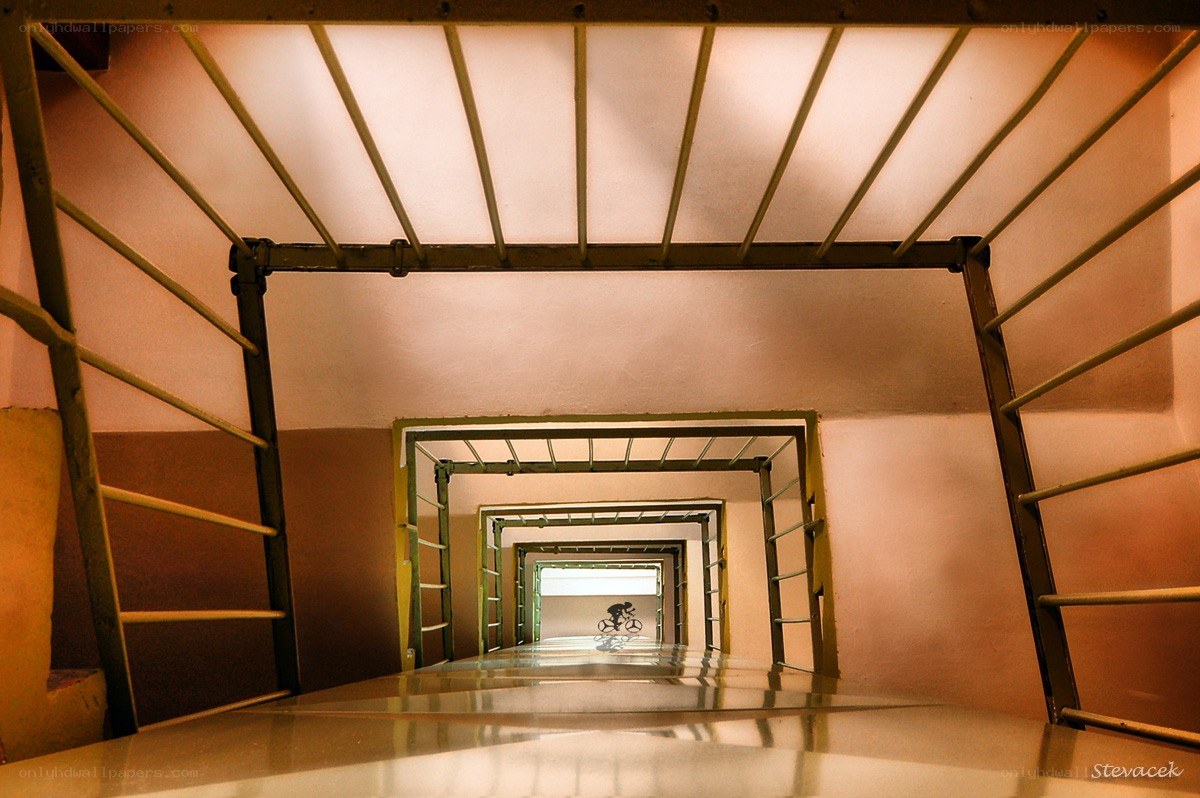 Stairwell with bicycle silhouette