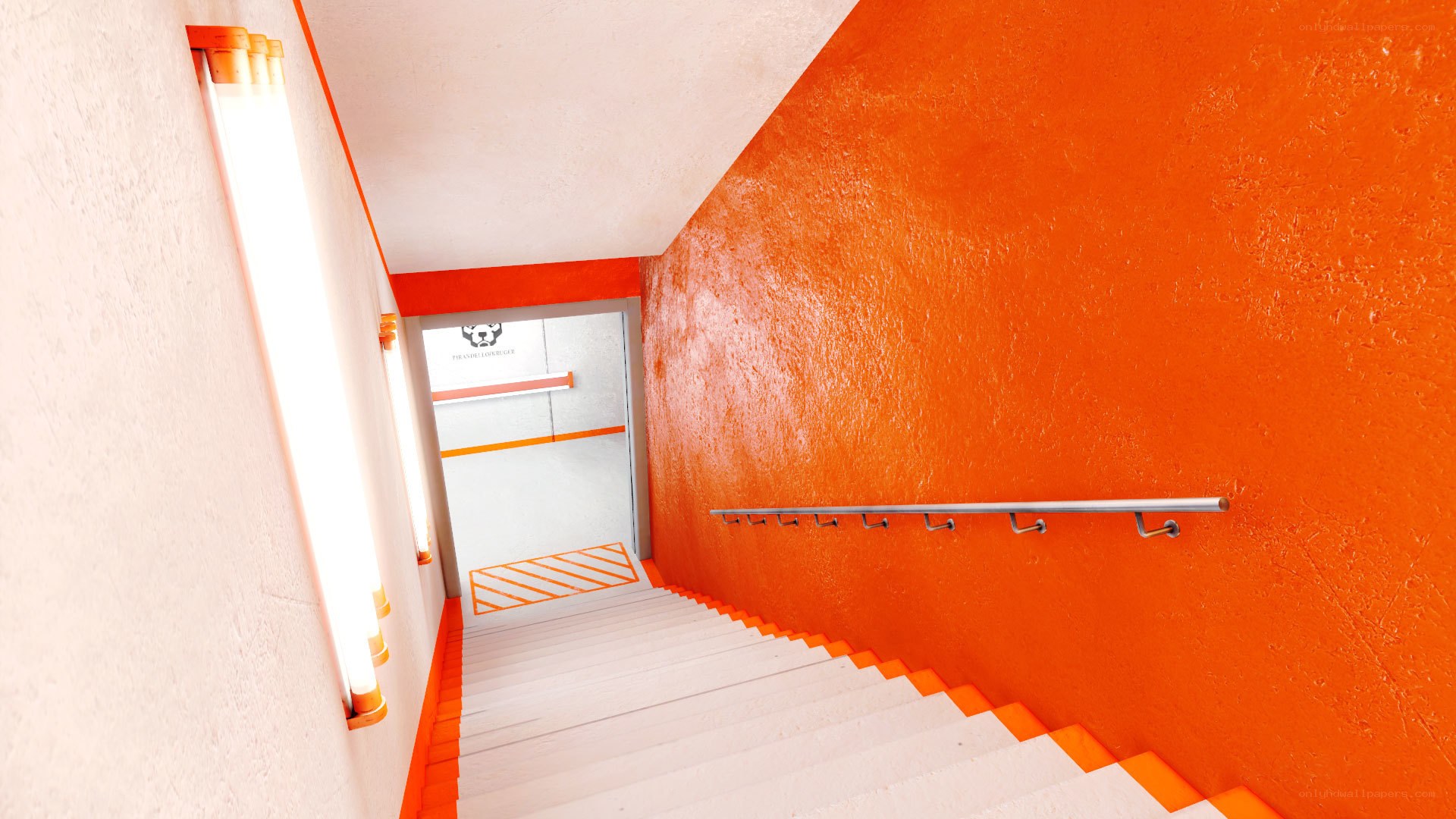 Stairwell with orange walls