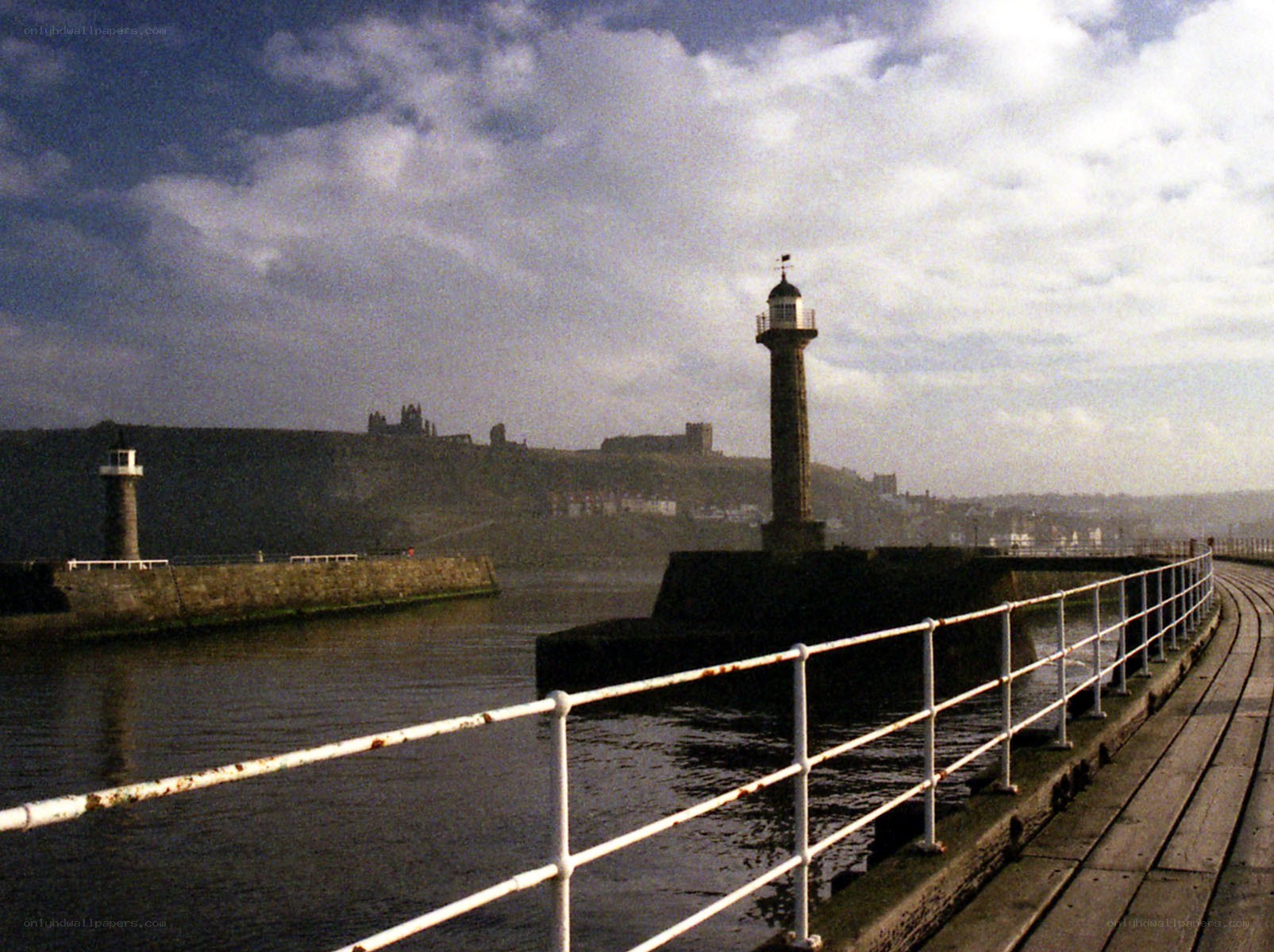 Staithes harbor with lighthouses