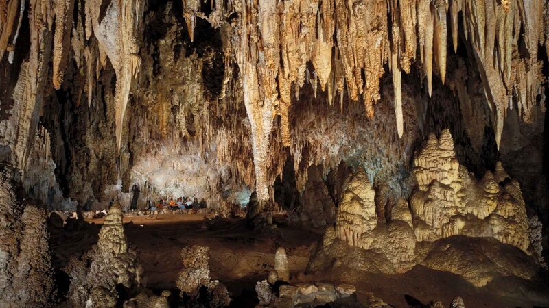 Stalactites and stalagmites in a cave