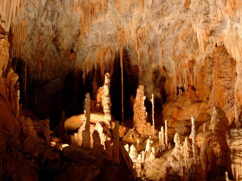 Stalactites and stalagmites in a cave