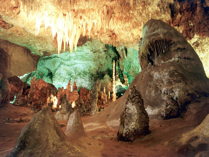 Stalactites and stalagmites in a cave