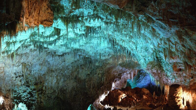 Stalactites in Cave — Blue