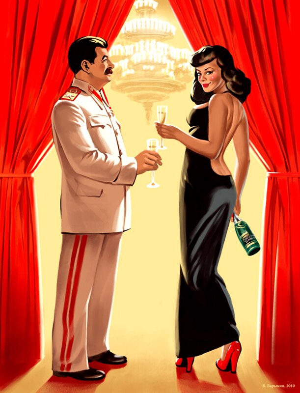 Stalin and a woman with champagne