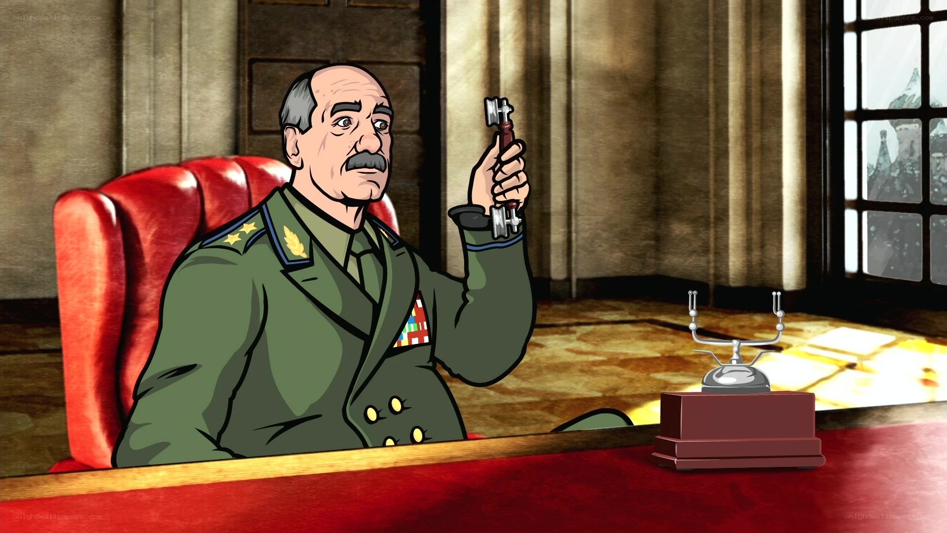 Stalin holding a nuclear launch key