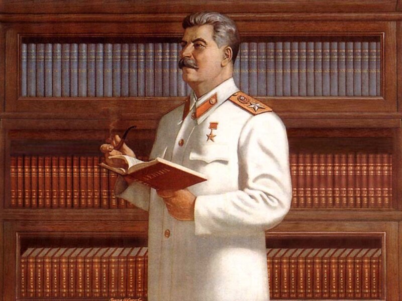 Stalin reading in library