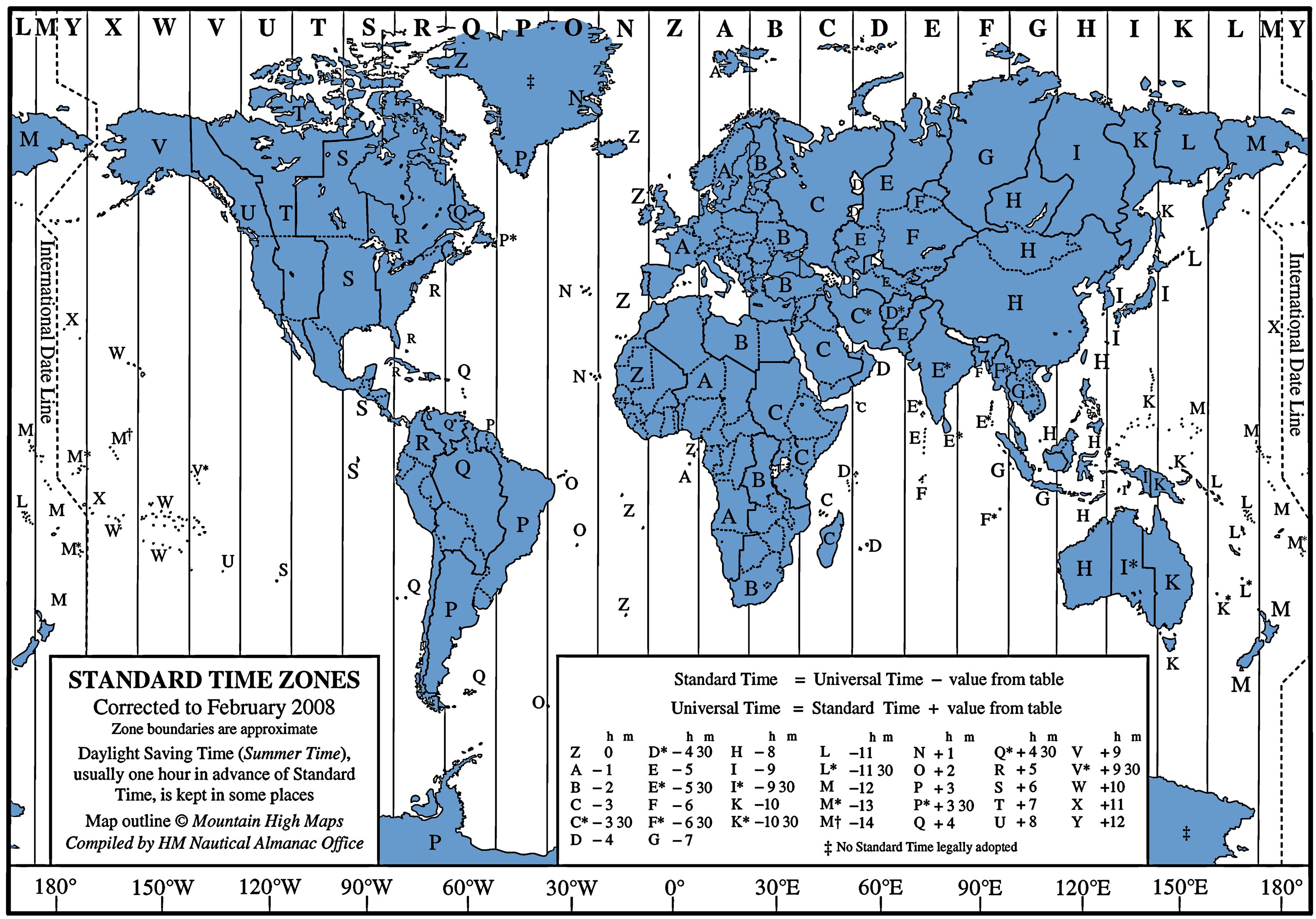 Standard Time Zones Map