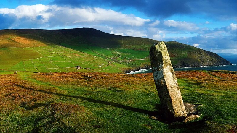 Standing Stone in Field — Green, Dramatic, Afternoon