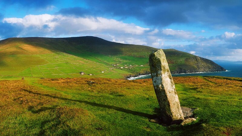 Standing Stone in Field — Green, Serene