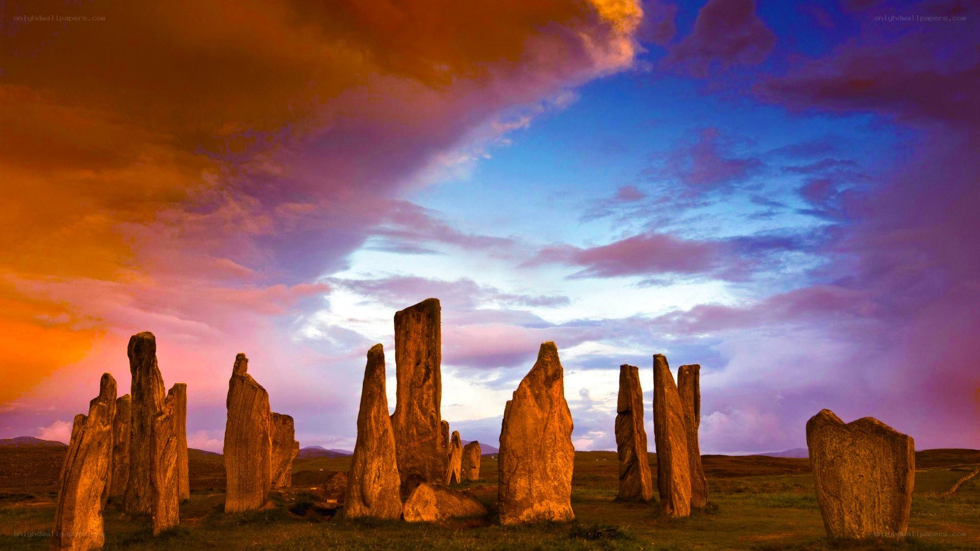 Standing stones at sunset