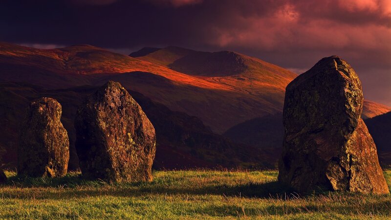 Standing Stones in Field — Red