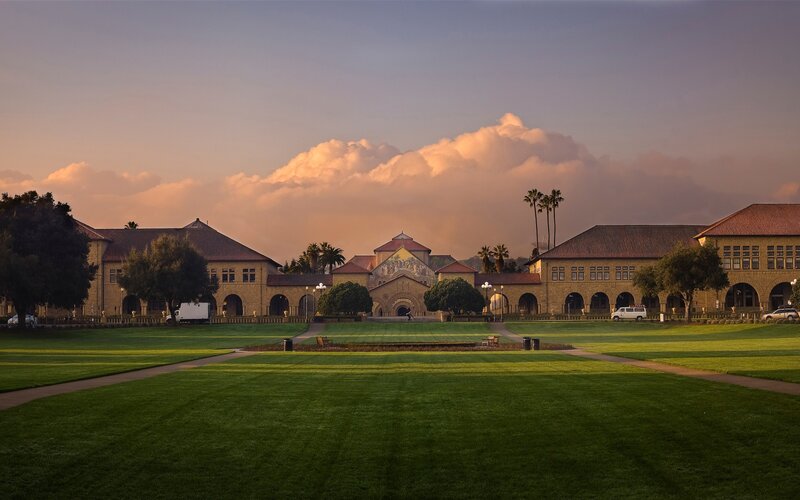 Stanford University campus at sunset