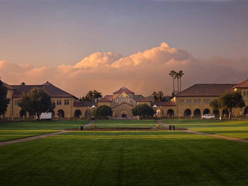 Stanford University campus at sunset