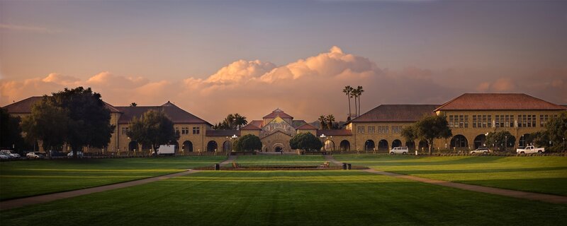 Stanford University campus at sunset