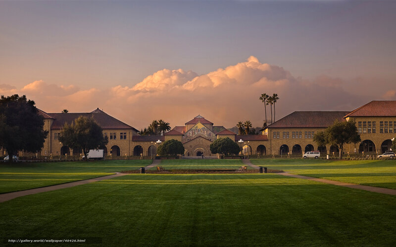 Stanford University campus at sunset