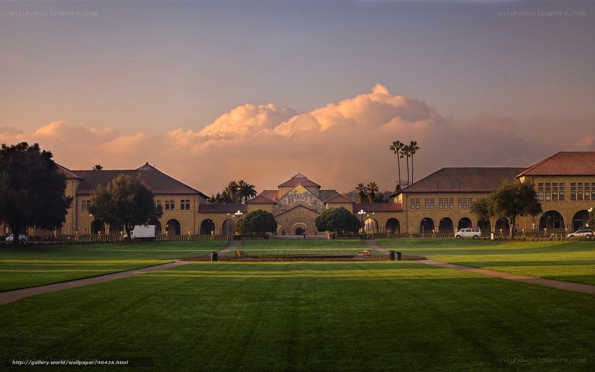 Stanford University campus at sunset