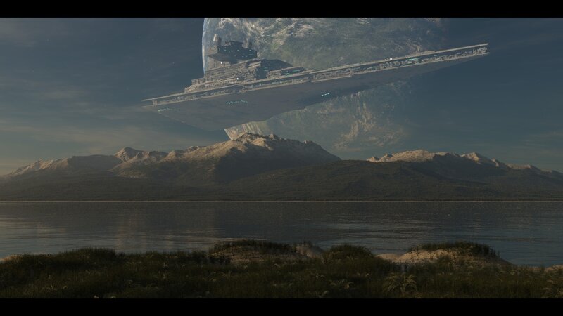 Star Destroyer over Planet — Gray