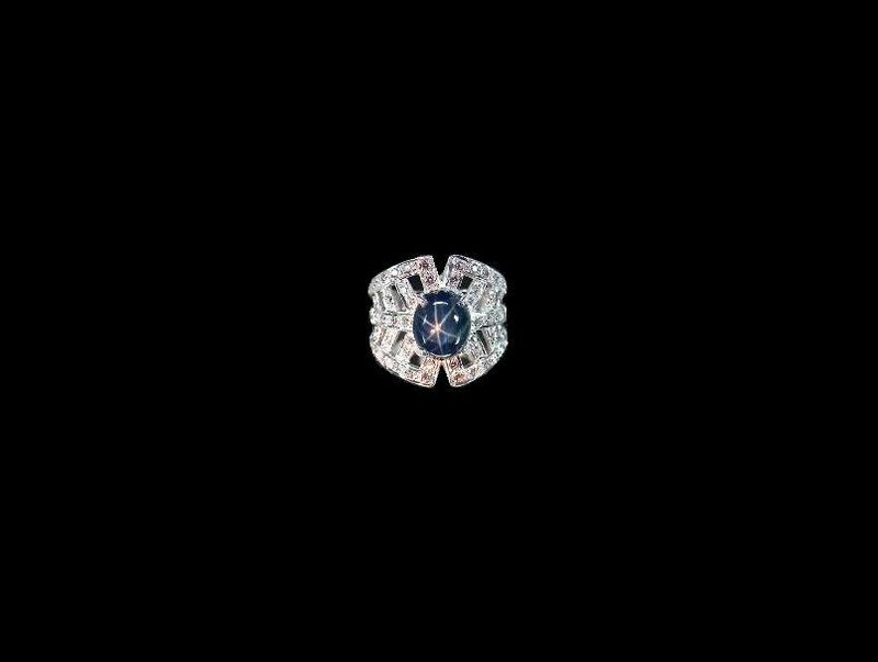 Star sapphire and diamond ring