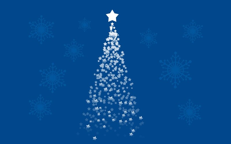 Star-shaped Christmas Tree — Blue, Festive, Winter, Vector Art, Snowflakes, Star