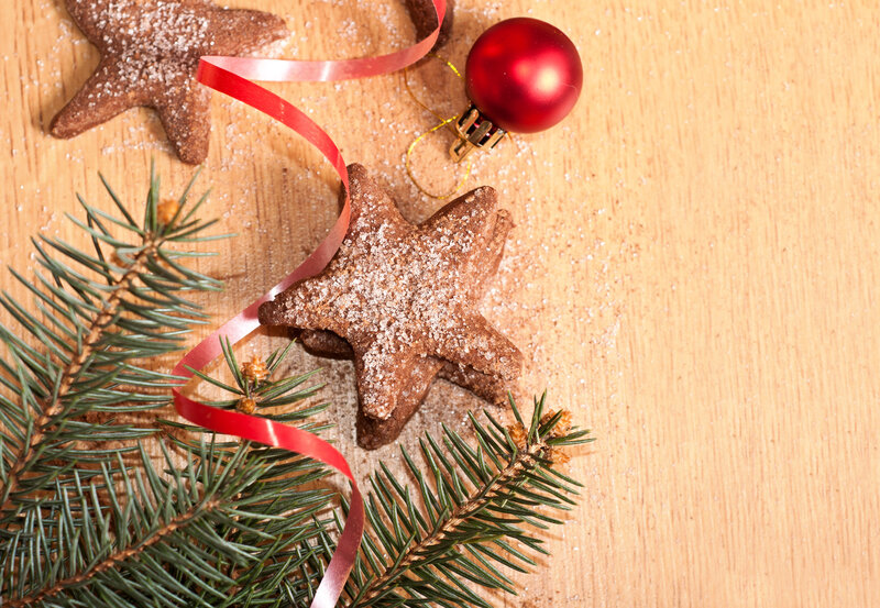 Star-shaped Cookies — Brown, Festive, Winter, Photograph, Pine Branches