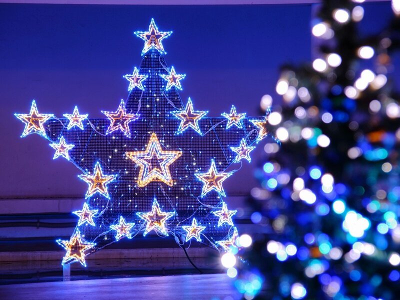 Star-shaped light display at night