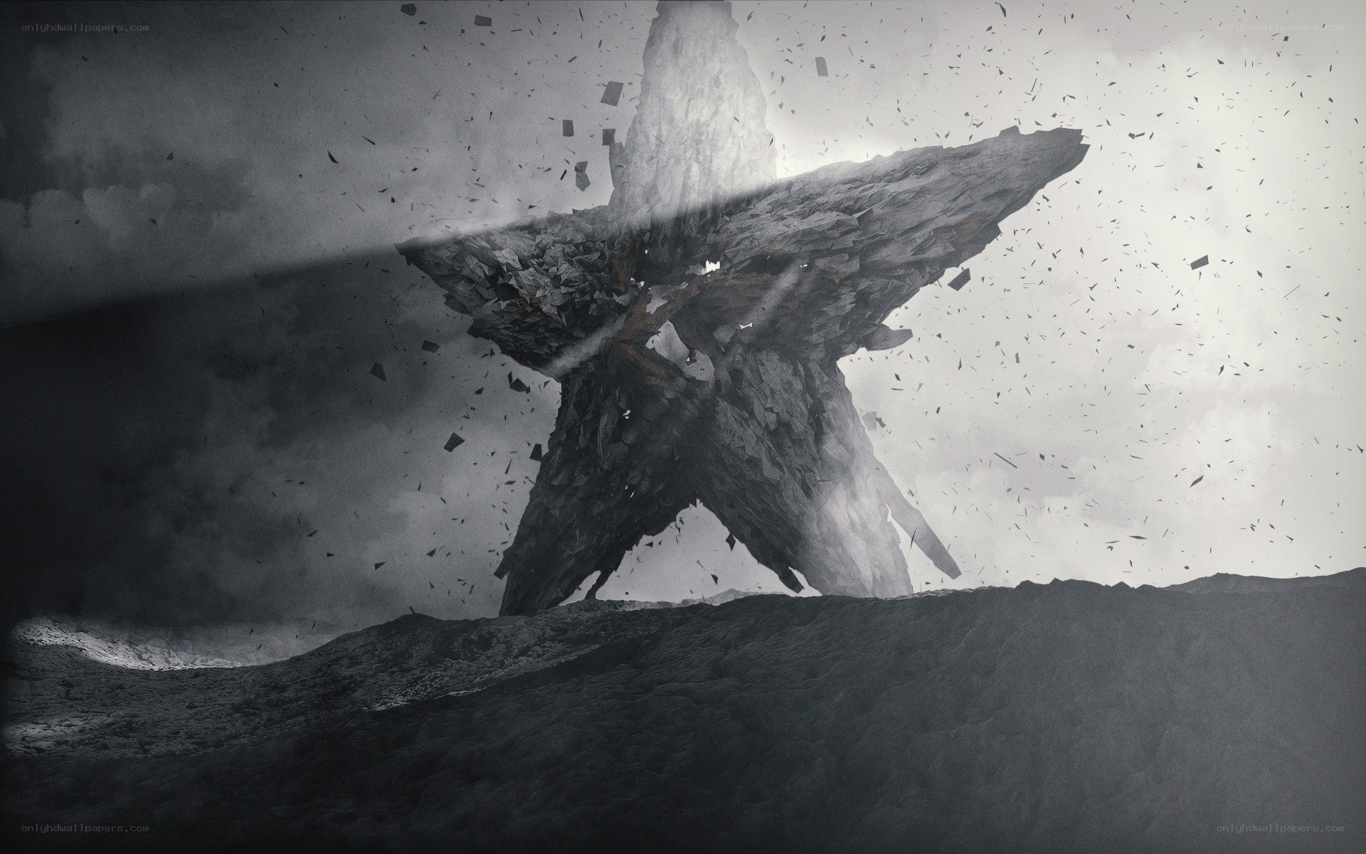 Star-shaped rock formation breaking