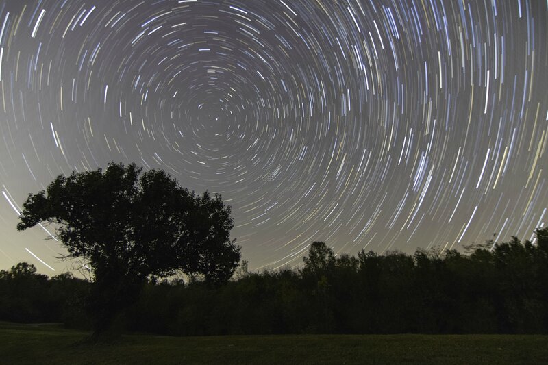 Star Trails in Night Sky — Black, Serene, Photograph