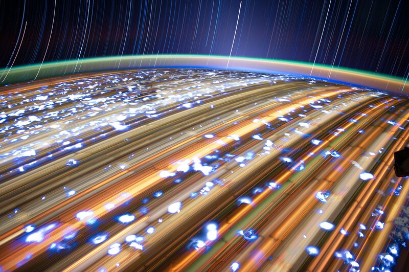 Star Trails over Earth — Blue, Dramatic, Night, Photograph, Stars