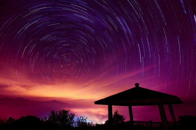 Star Trails over Gazebo — Purple