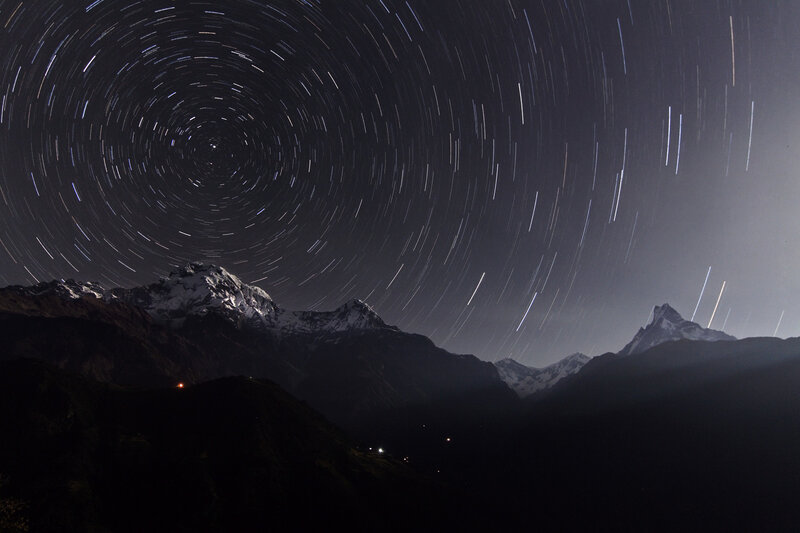 Star trails over Himalayan peaks