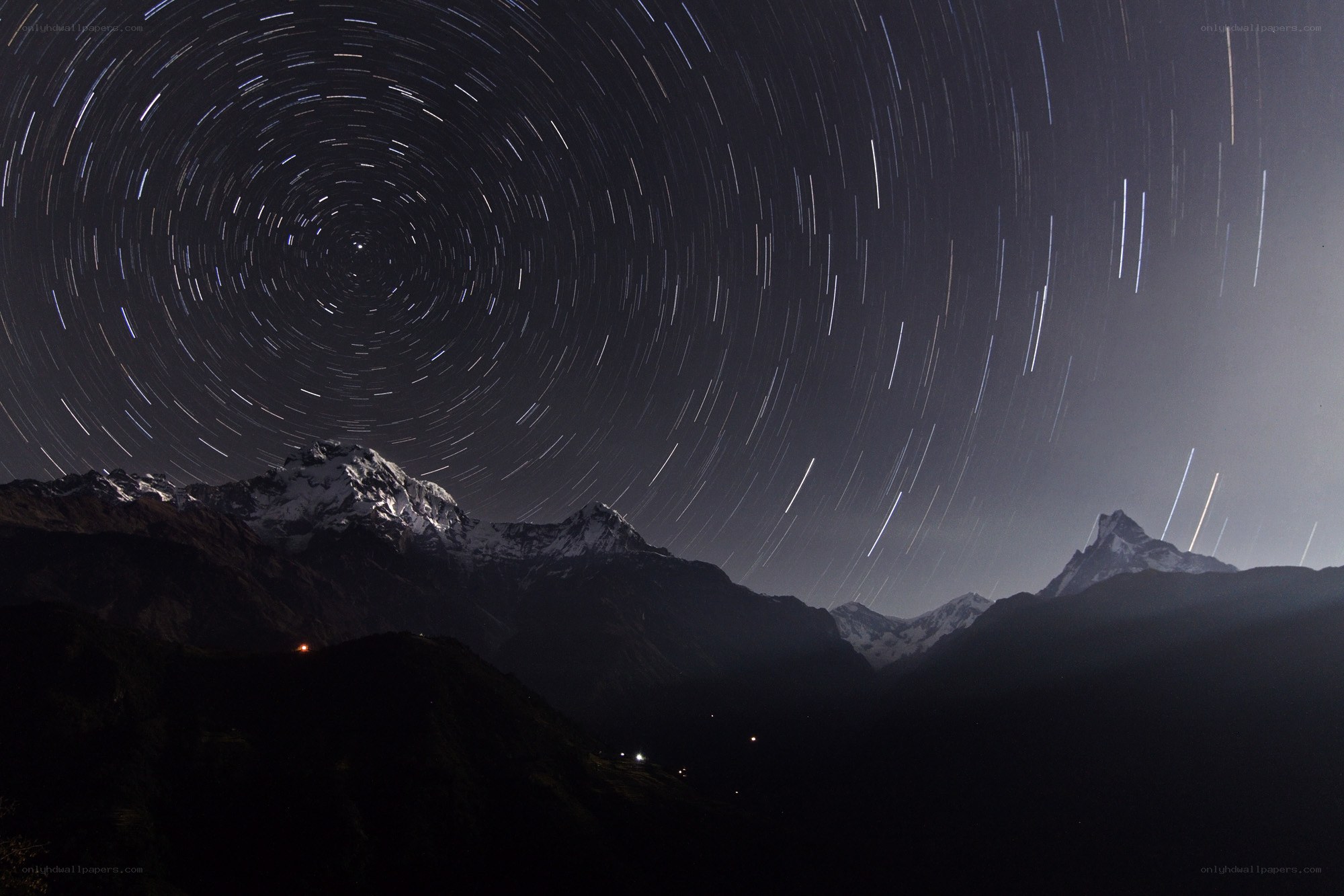 Star trails over Himalayan peaks