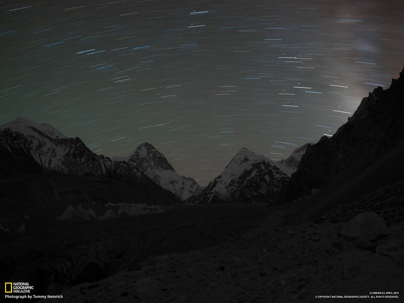 Star trails over K2 mountain